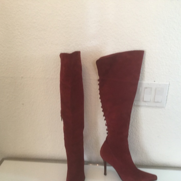 Via Spiga tall red suede.boots with sexy back button detailπ - Picture 9 of 16